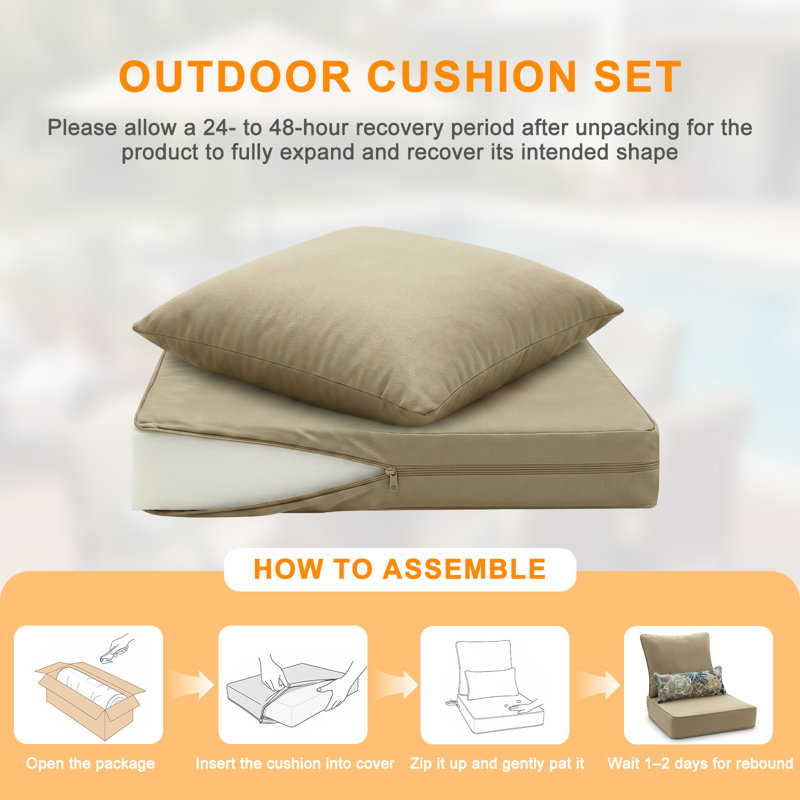 Outdoor Deep Seat Chair Cushion Set, 22" W x 24" D, Khaki