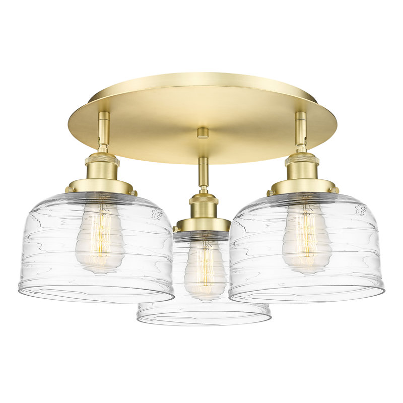Bejtullah Glass Flush Mount, Clear Deco Swirl, Satin Gold