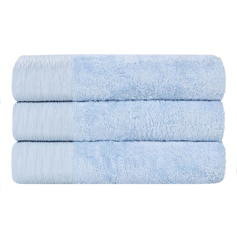 Rayon From Bamboo Cotton Blend Eco-Friendly Hypoallergenic Soft Solid Towel Set, Light Blue, Bath Towels - 3 Pack