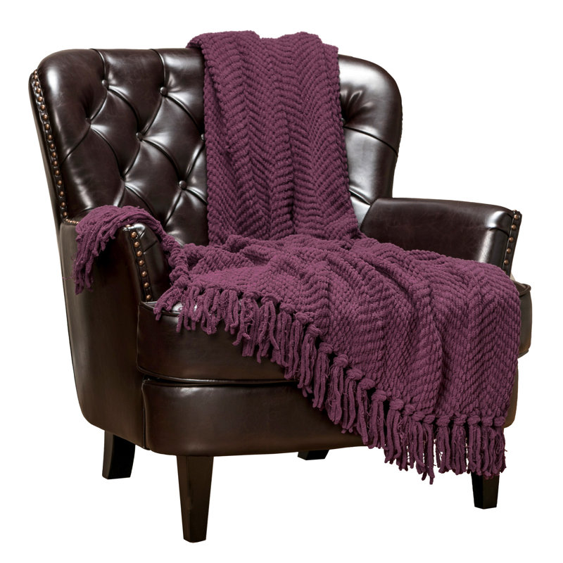 Jeté tricoté texturé , Aubergine, l 65 po x L 50