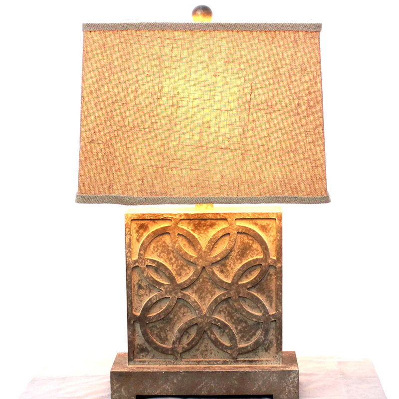 TL-006 Floral Motif Table Lamp with a Rustic Square Base