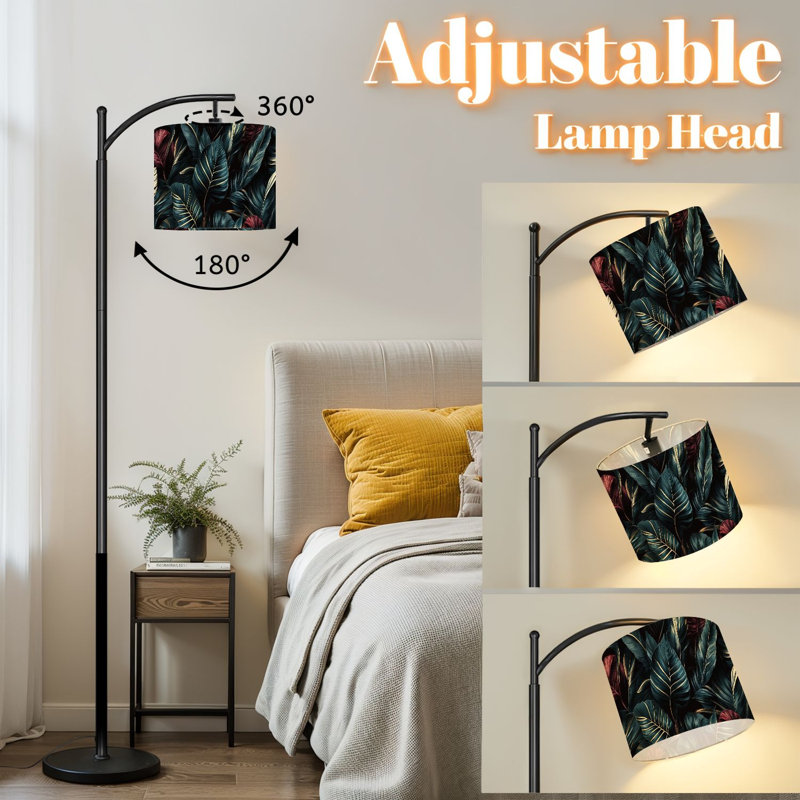 Lampe sur pied à arc avec abat-jour réglable Botanical Summer Decor Tropical Botanical Leaves