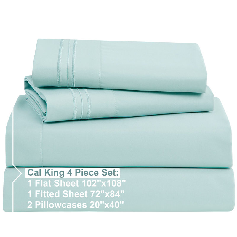 Microfiber Sheet Set, Aqua Teal, Cal.King Sheet Set + Fitted Sheet + 2 Pillowcases