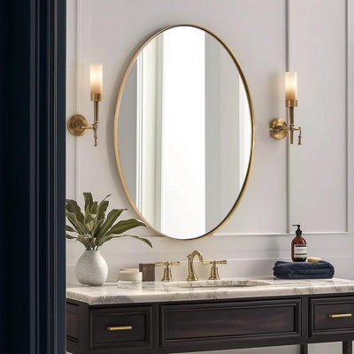 Kaitlee Modern Oval Bathroom Vanity Wall Mirror | Stainless Steel Frame