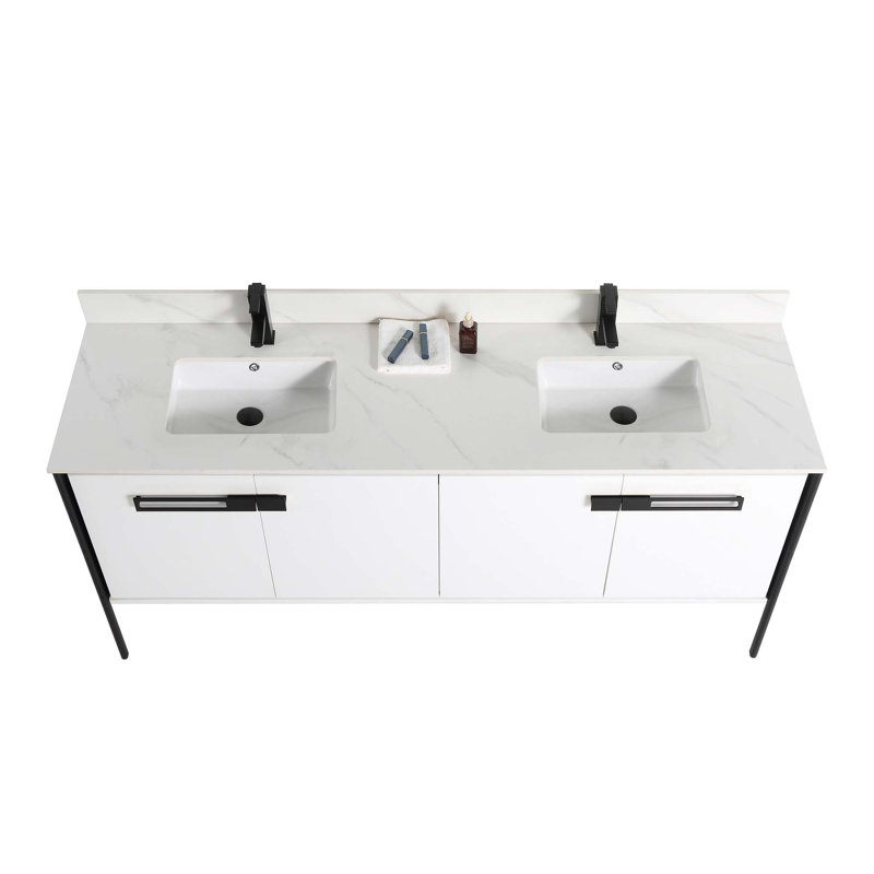72 Double Bathroom Vanity, Matte Black, White Matte