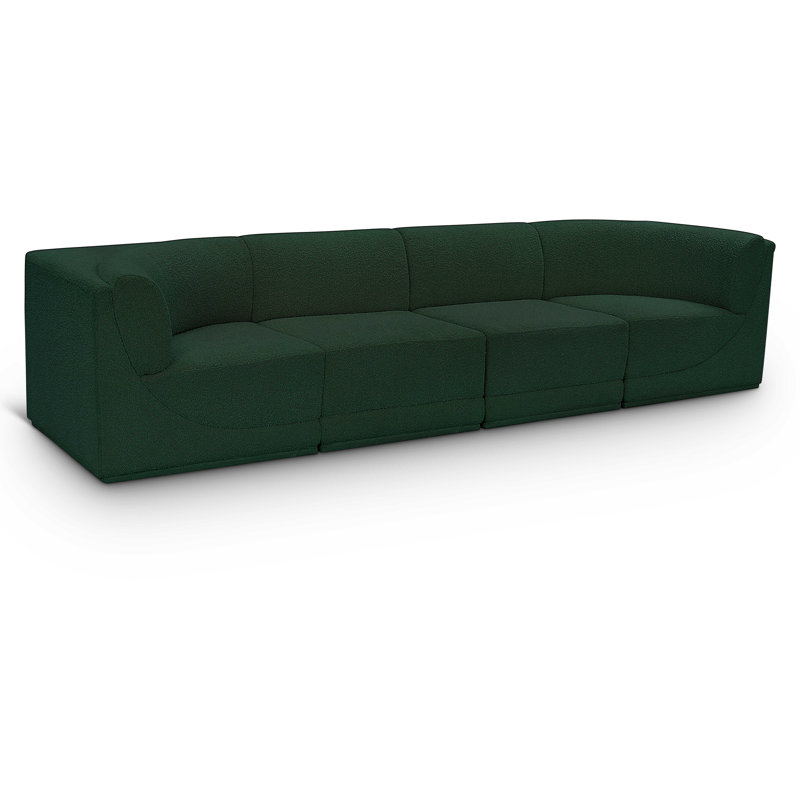 Ollie 128" Upholstered Sofa, Green Boucle Fabric