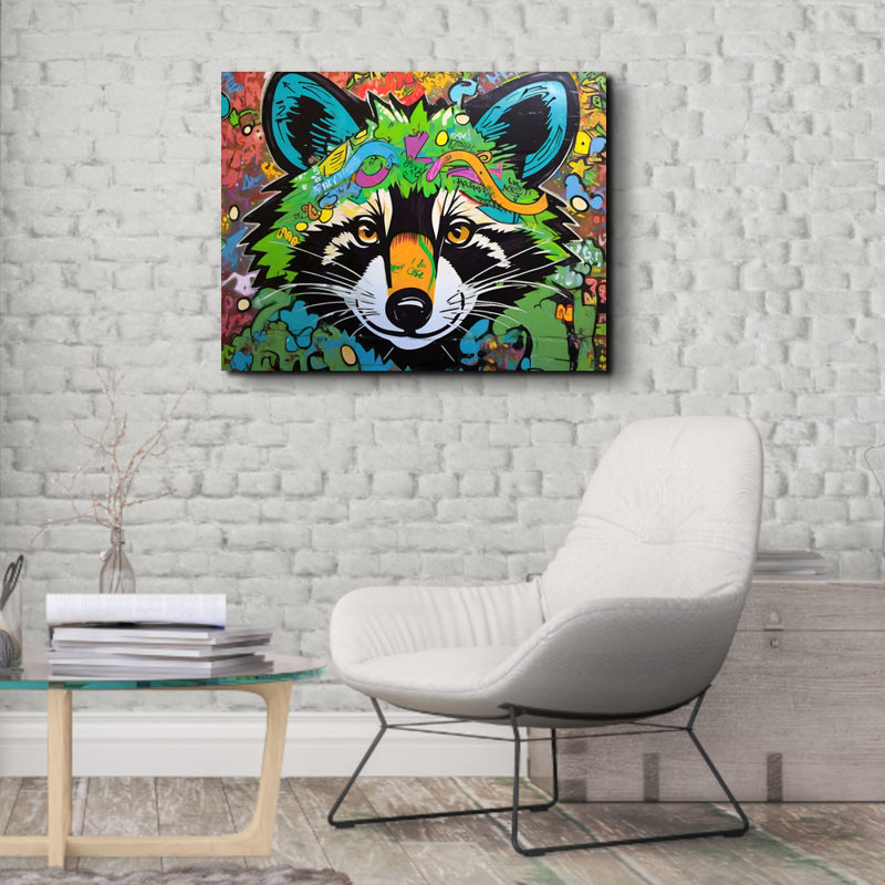 «Raccoon Graffitianimals» sur toile, H 20 po x l 24 po