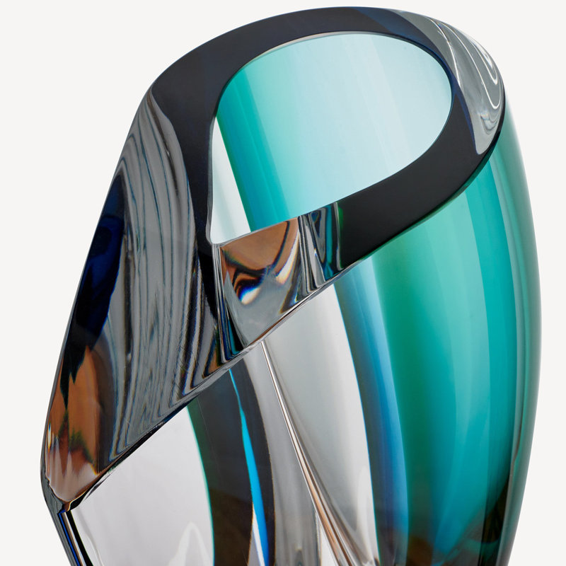 Mirage Handmade Glass Table Vase, 8.25" H x 5.5" W x 5.5" D, Blue/Green