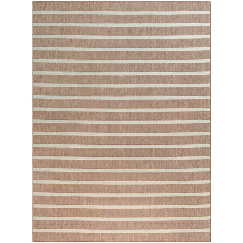 Shaila Striped Indoor / Outdoor Rug, Rectangle 6' x 9', Jute/Ivory
