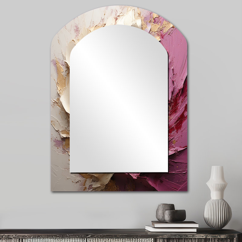 Or rose, minimalisme, spirales de poteries - Spirales abstraites de forme irrégulière, miroir mural unique, miroir asymétrique moderne, impression d'art en métal