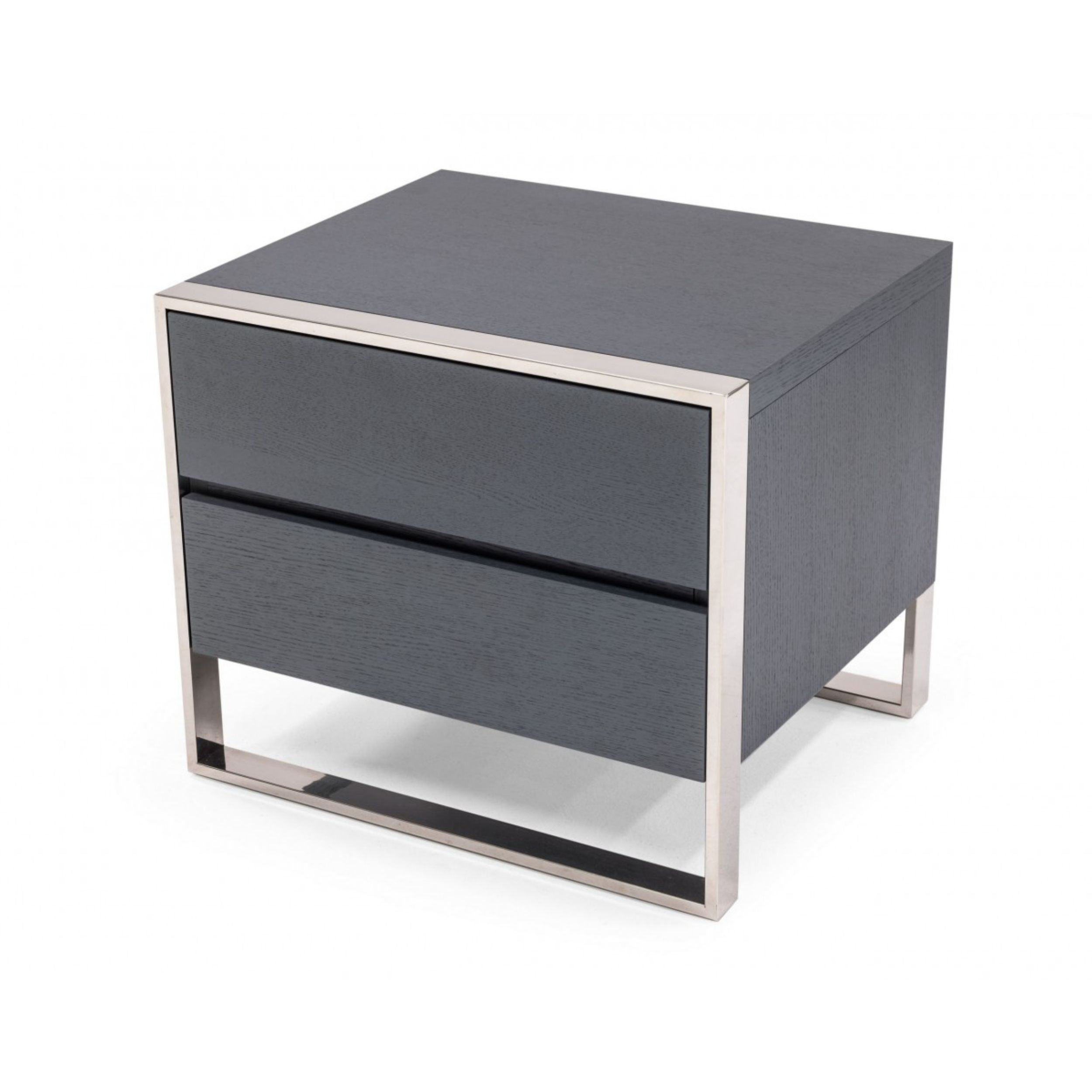 Orren Ellis Modern Gray And Stainless Steel Nightstand With Two