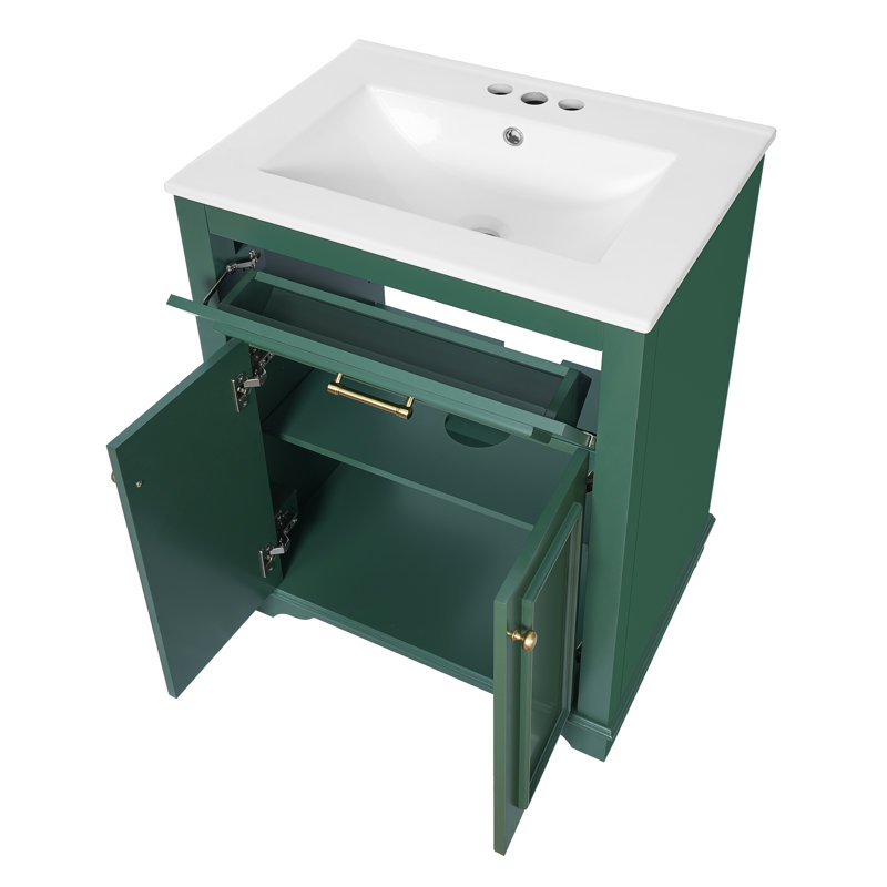 Meuble-lavabo moderne 24 "avec lavabo en céramique et structure en bois massif Kaito, Vert