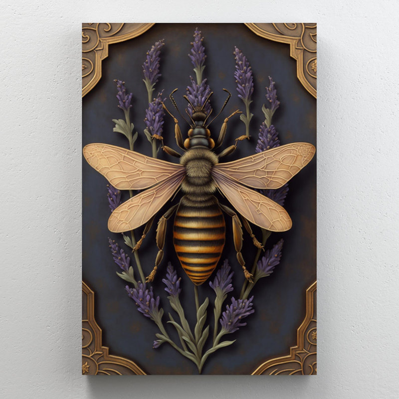 Lavande et abeille - impression sur toile tendue, H 36 po x L 24 po x l 1,25 po