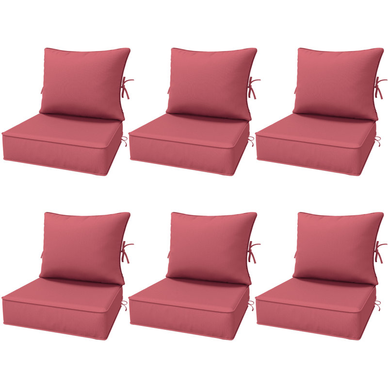 6.5″ Outdoor Replacement Cushion Set, Deep Seating Seat / Back Cushion Set，24″W x 24″ D, Set of 6, Fuchsia Red