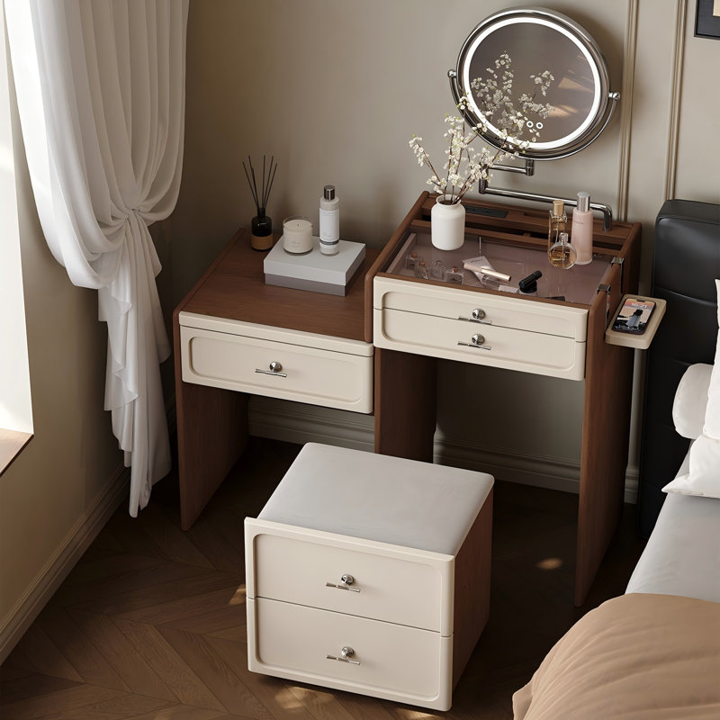 Ensemble de meuble-lavabo avec commode à tiroirs avec tabouret et miroir Retro Color