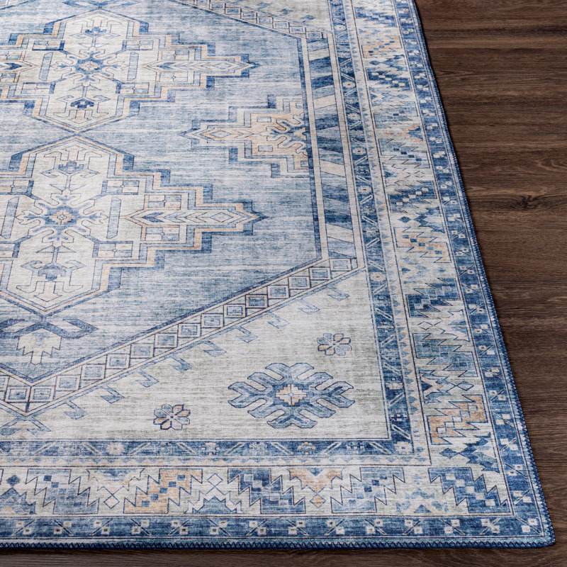 Tapis bleu / blanc Fleckenstein, Rectangle 2 pi 3 po x 3 pi 9 po
