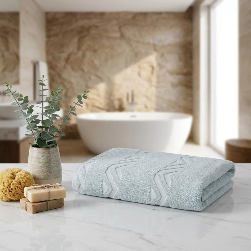 Ensemble de deux draps de bain en coton turc à motifs géométriques turquoise, 40" x 70"