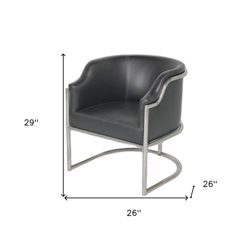 Chaise rembourrée en cuir anthracite et argent avec dossier courbé