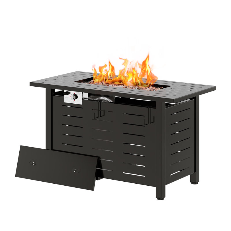 Jalice Steel Propane Outdoor Fire Pit Table, Noir