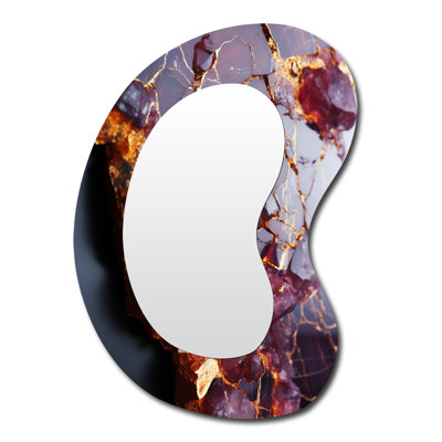 Estabanez Pink and gold Marble river V - Abstract Asymmetrical Decorative Wall Mirror, Modern Unique Shape Mirror, Printed Metal Art