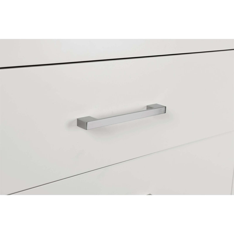 Commode à 6 tiroirs blanche neige avec rangement spacieux et design élégant, parfaite pour les chambres à coucher modernes et transitionnelles
