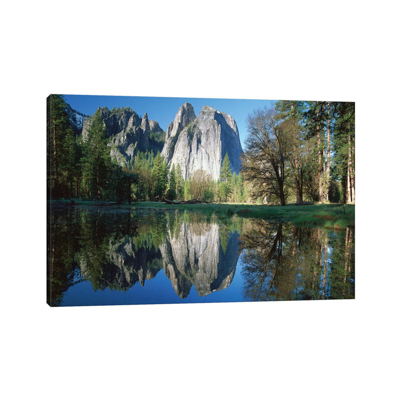 Cathedral Rock Reflected In The Merced River, Yosemite National Park, California I by Tim Fitzharris - Wrapped Canvas Print