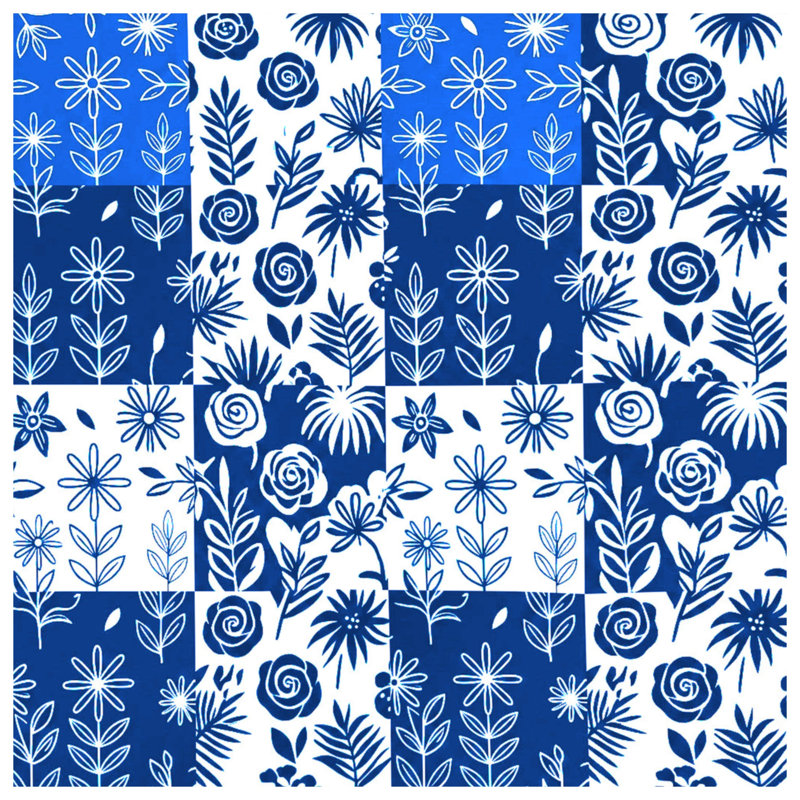 Édredon à motif floral bleu et blanc, Grand lit