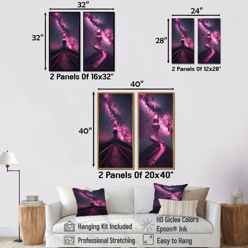 Mauve Exploration de l'espace «Starlight III» - Ensemble d'art mural 2 pièces, Toile tendue, H 28 po x l 24 po