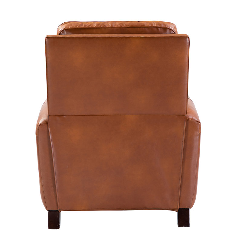 Andrena Genuine Leather Recliner with Nailhead Trim, Saddle Genuine Leather