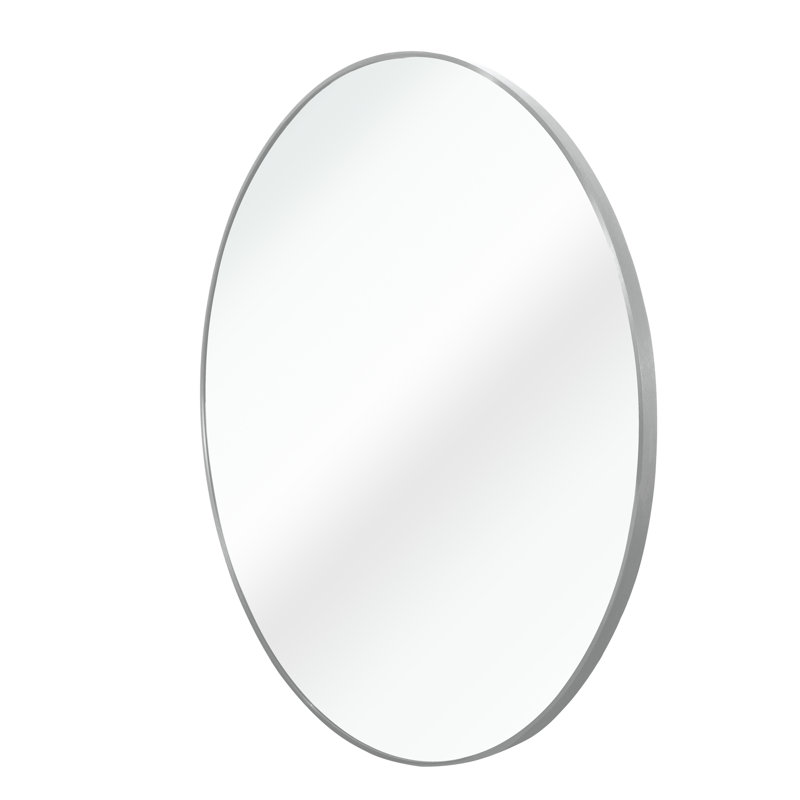 Miroir mural de salle de bain 36 po avec cadre en métal argenté - film incassable, installation facile, verre haute définition pour verre de 4 mm, guide d'installation