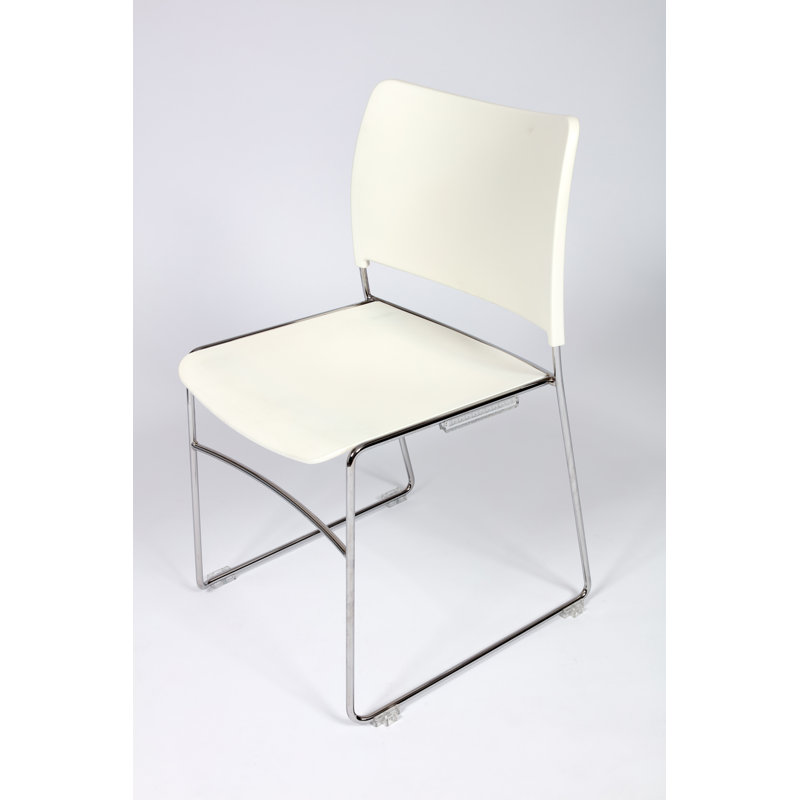 Norham Armless Stacking Chair, White, Chrome/Black