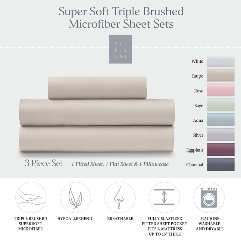 Taupe Queen Triple Brushed Microfiber Sheet Set