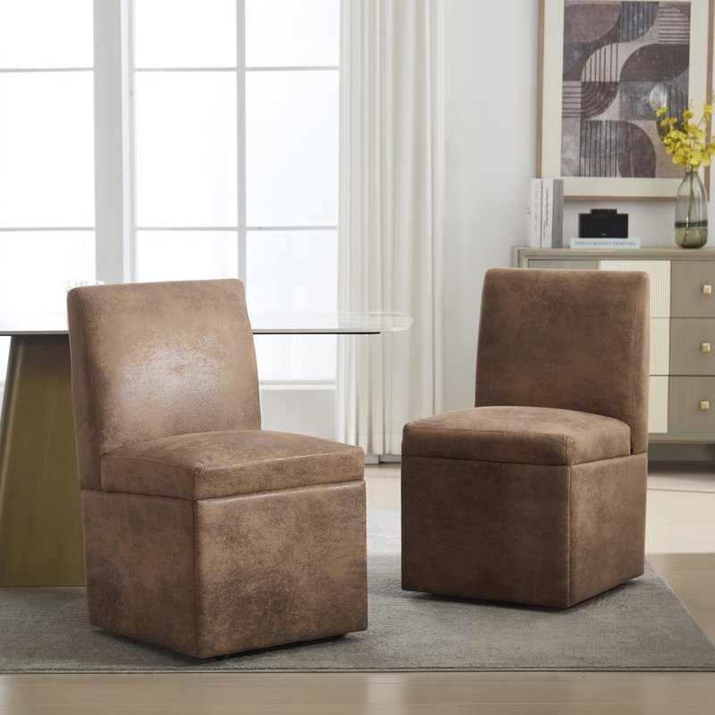 Set of 2 Swivel Upholstered Dining Chairs with Wheels, Hidden Storage, and Modern Design, Microsuede Coffee