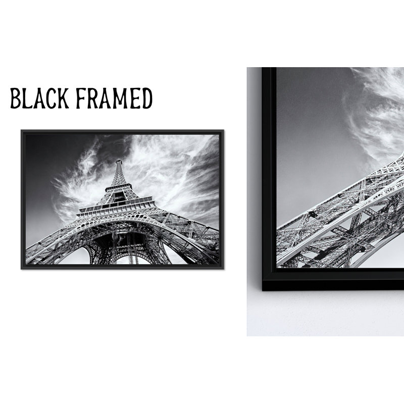 Printed Canvas Artwork: Eiffel Tower Glass Wall Art - Parisian Elegance,1P BlackFramedCanvas, H: 63.1 x W:114.2 inches