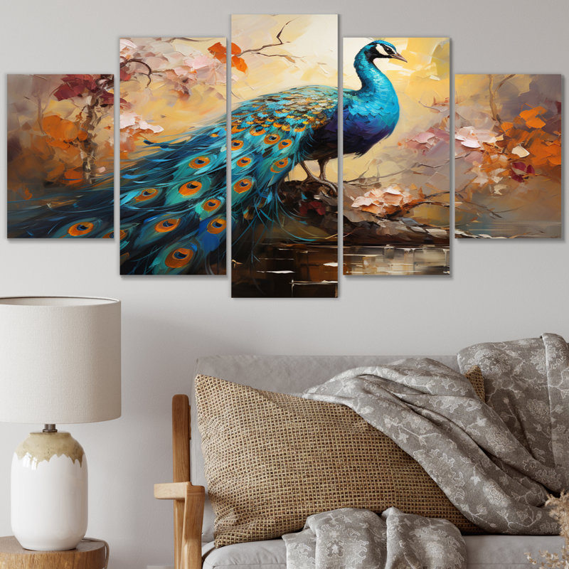 «Peacock Expressionist Portrait III», reproduction sur toile - 5 panneaux