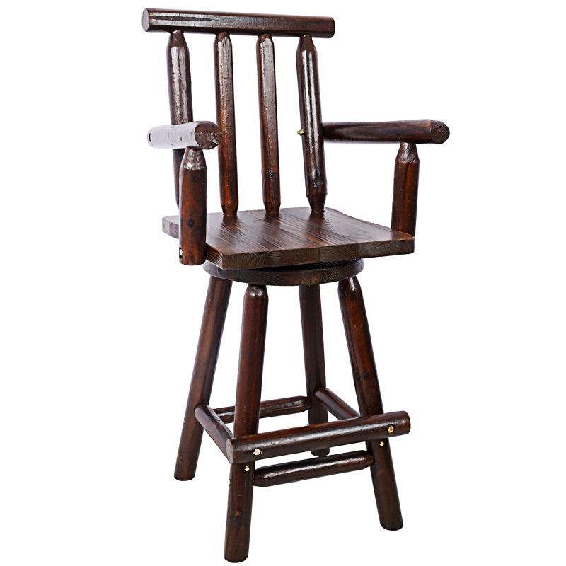 Rustic Bar Stool - Fir Wood Construction, Brown
