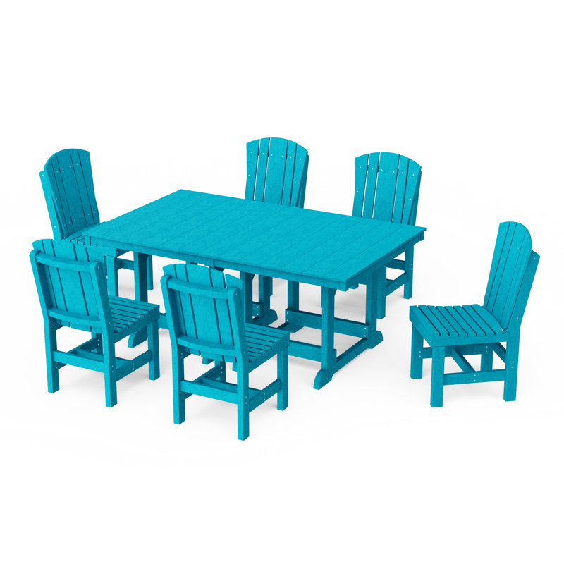 Heritage 7-Piece Side Chair Rectangular Dining Set, Aruba Blue