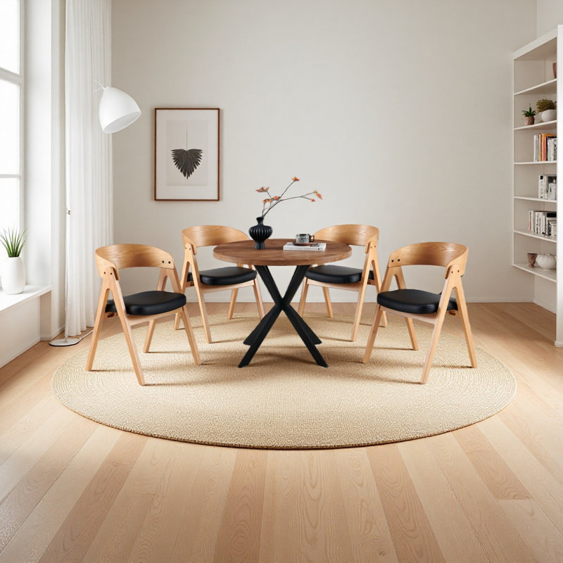 4 Solid Wood Upholstered Dining Armchairs, 4, Oak