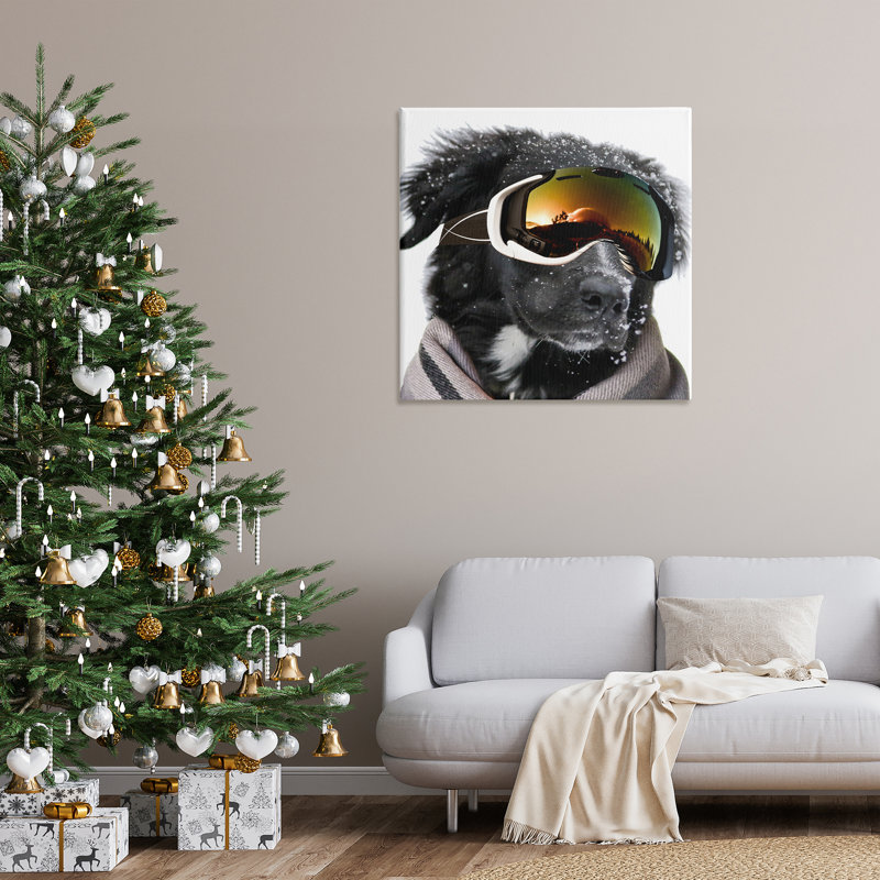 «Snowboarder Dog with Goggles», art mural sur toile par SD graphiques Studio, H 36 po x l 36 po x P 1,5 po