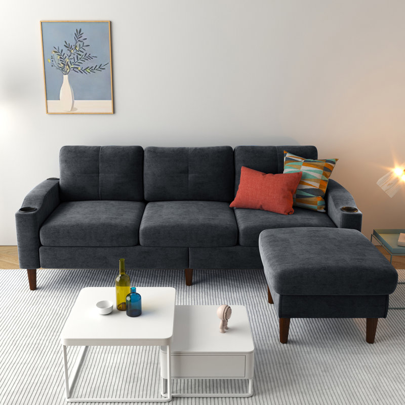 Canapé et méridienne rembourrés 2 pièces Geppie, Mélange de polyester gris foncé, H 31,8 po x l 78 po x P 42,73 po