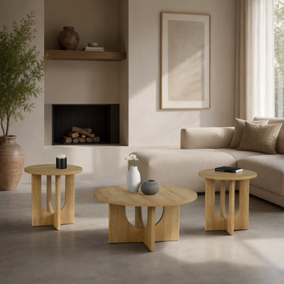 Ensemble de table contemporaine 3 pièces avec table basse ronde et 2 tables de bout