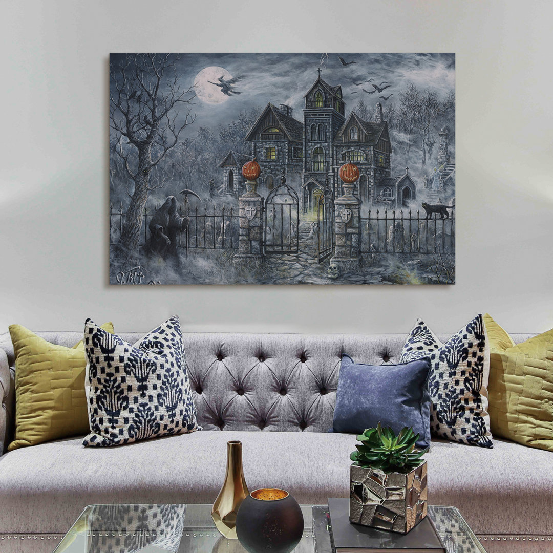 " Framed Canvas Wall Art Decor Painting For Halloween,Haunted Ghost House Painting For Halloween Gift, Decoration For Halloween Living Room, Bedroom Decor-Ready To Hang " Painting Print The Holiday Aisle® 