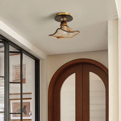 9.84" Retro Maillard Amber Glass 3-Color Ceiling Light – Dimmable Warm Glow for Home