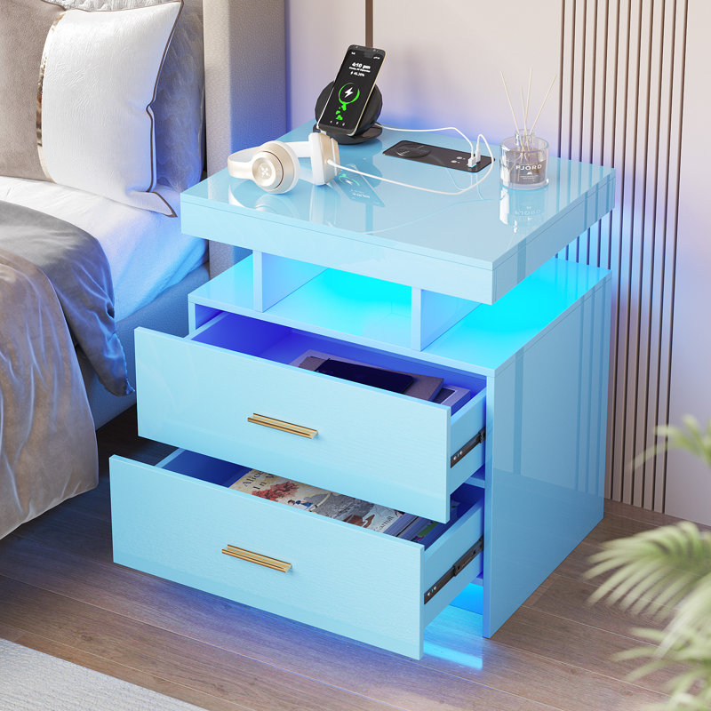 Table de chevet 2 tiroirs Ashten, Bleu
