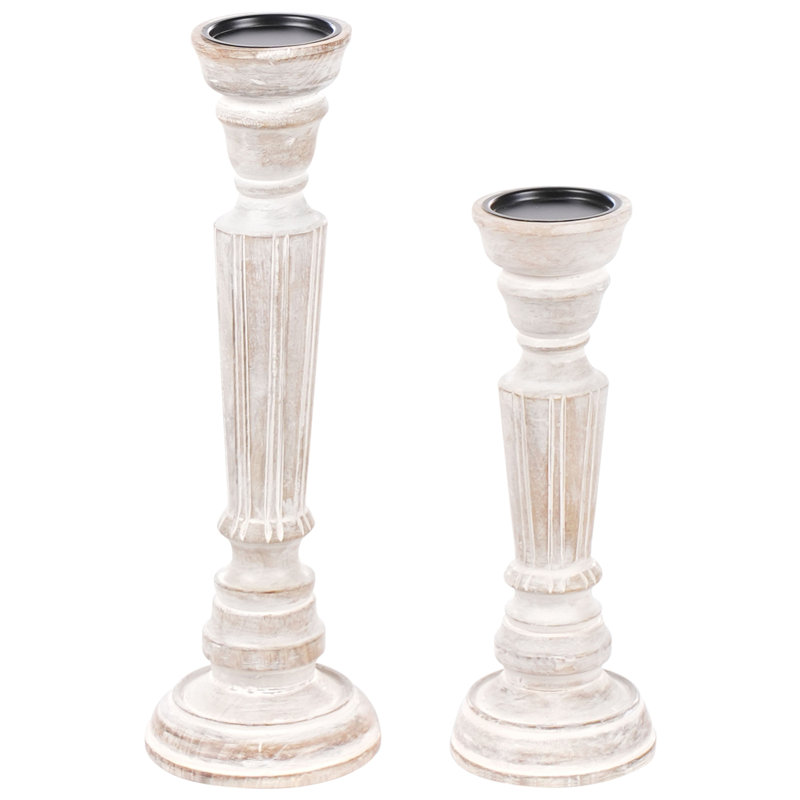 2 Piece Solid Wood Tabletop Candlestick Set