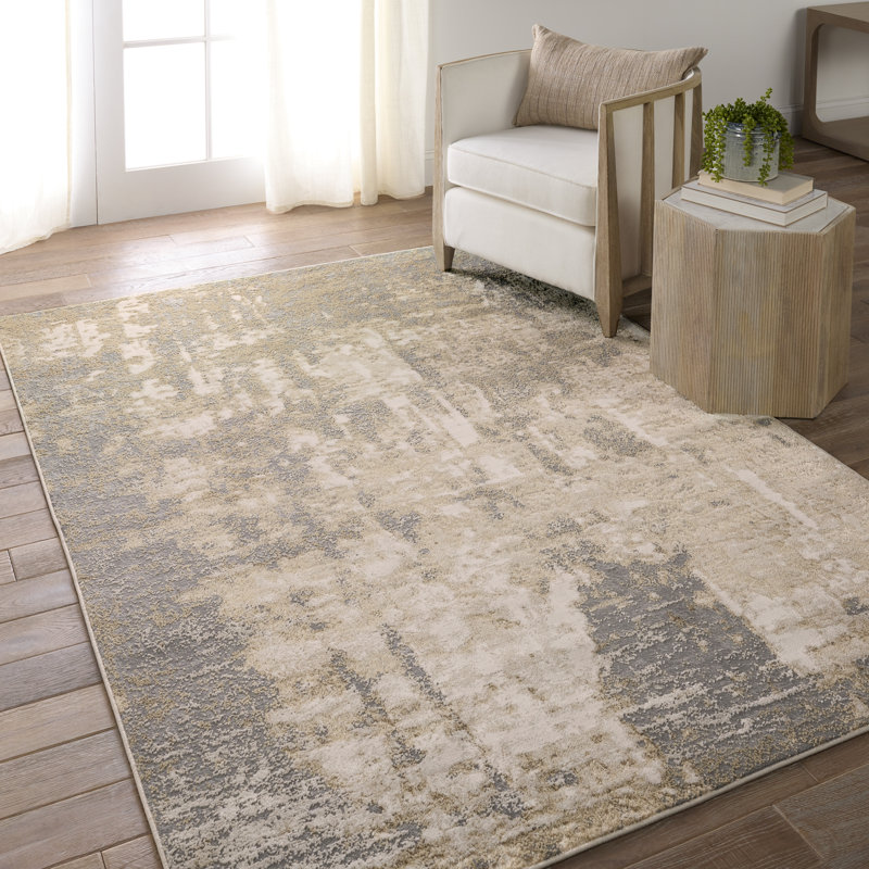 Tapis en polypropylène / polyester abstrait tissé à la machine en doré / gris, Tapis de couloir 2 pi 2 po x 8 pi