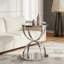 Table basse ronde moderne à deux niveaux en verre de 80 cm (31,5 po), structure annulaire, chromée, argentée-1592630946-1592630947-1592630949