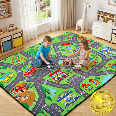 Cavorel City Road Car Rug Play Mat for Kids, Extra Thick 0.4in, Soft Non-Slip, 3X5 Ft