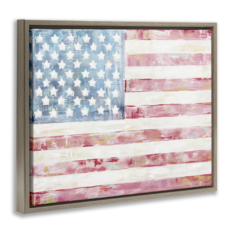 "Patriotic Brushed Flag", art mural encadré flottant par Jenny Westenhofer, Cadre flottant orme Montalcino, H 25 po x l 31 po