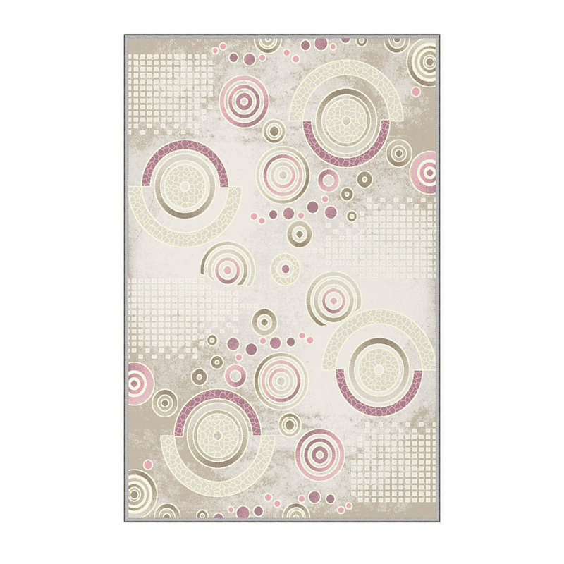 Tapis rose / beige en polyester tissé à la machine Deondrey, Tapis de couloir 2 pi 7 po x 6 pi 7 po
